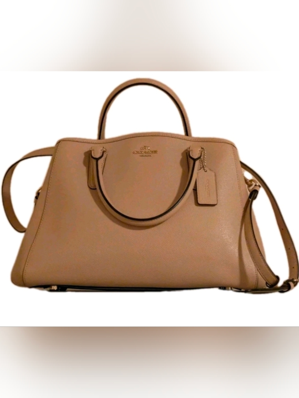 Coach Christie 57525 Beautiful Beige Cross-grain Leather Satchel Bag Like New
